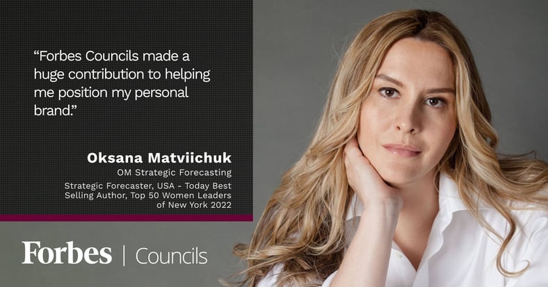 Featured image for Forbes Councils Helps Advance Brand Credibility For Oksana Matviichuck's New Company.