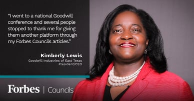 Featured image for Kimberly Lewis Says Her Forbes Councils Articles Help Promote the Goodwill Brand Nationwide. 