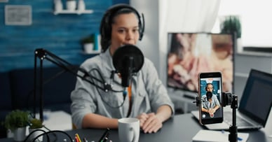 Content Creation: Driving Engagement and Building Authority - Podcasting Woman With Mic