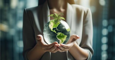 Ethics in Finance: A CFO's Guide to Corporate Responsibility - Hands Holding Graphic Globe With Plant Sprouting